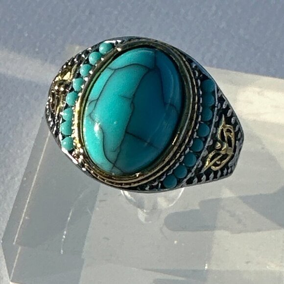 Turquoise Statement Ring Gold Silver Accents Size 8 to 11 - Picture 9 of 15